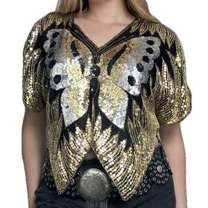 NWT Deadstock Vintage Sequin Butterfly Top.